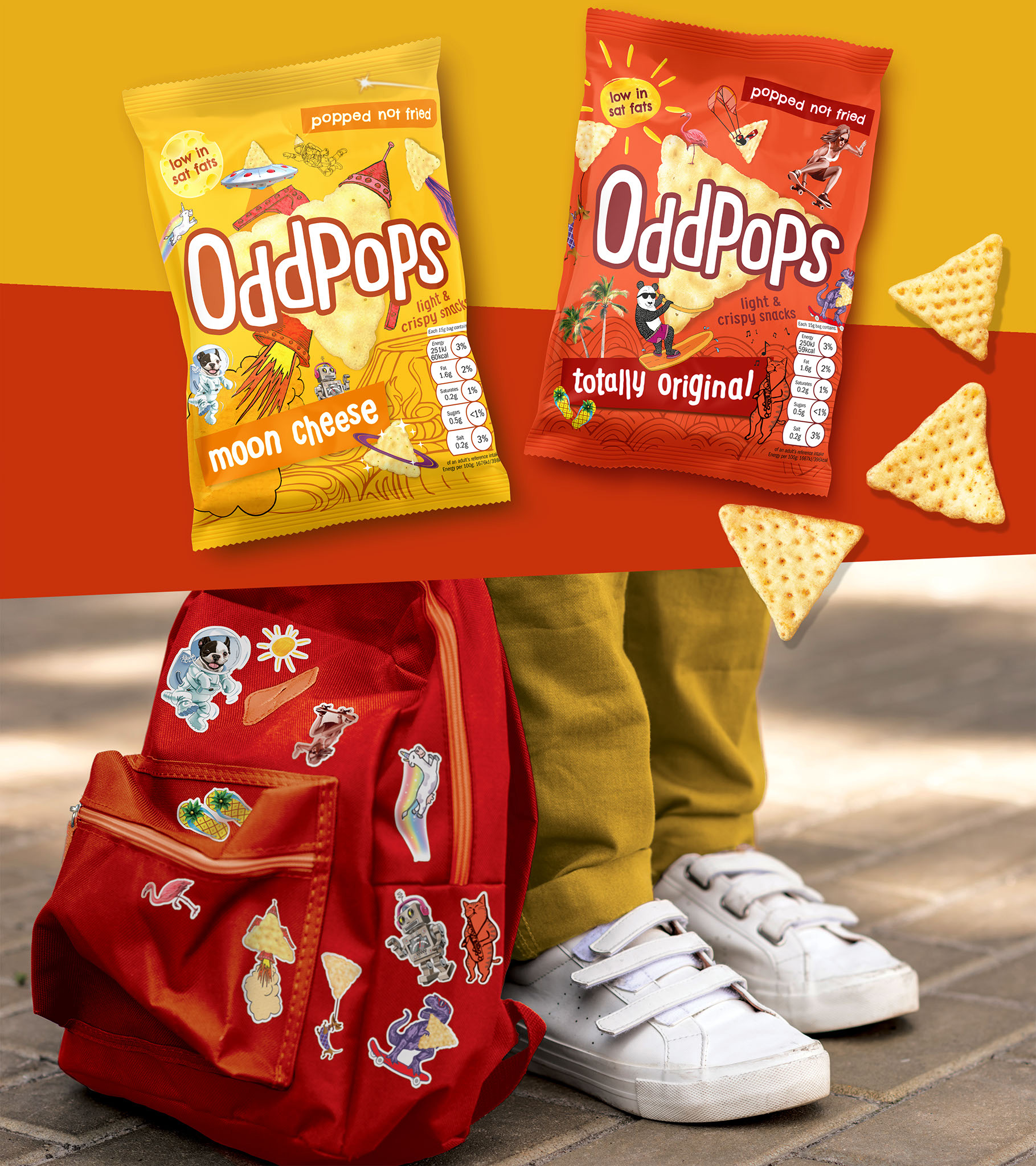 Crisp snacking packaging design for Oddpops