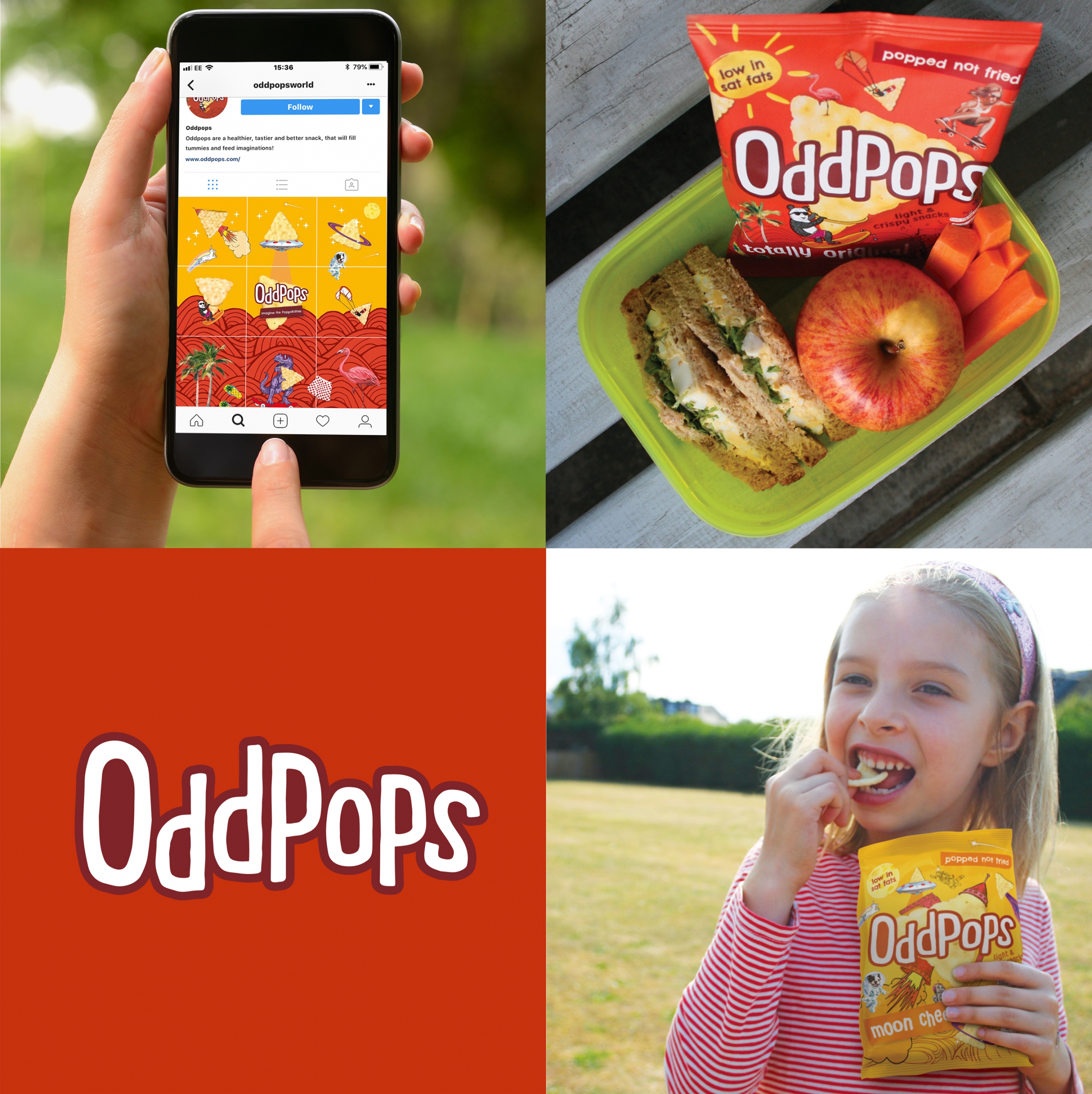 Lifestyle shots of Oddpops crisp branding