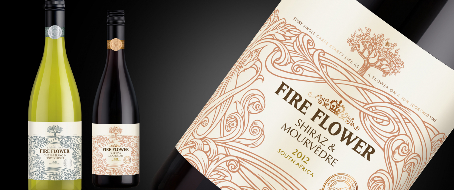 Fire Flower wine label design label by Biles Hendry
