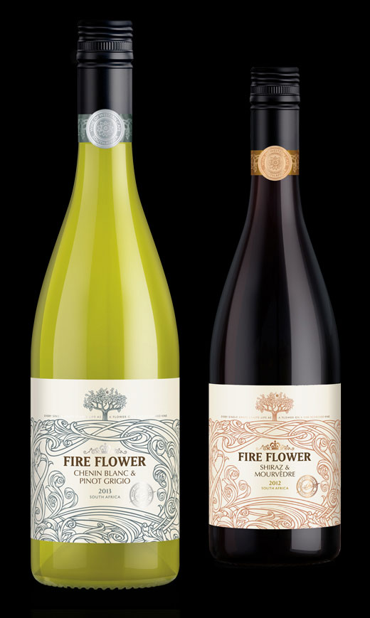 Fire Flower wine bottle label design by Biles Hendry