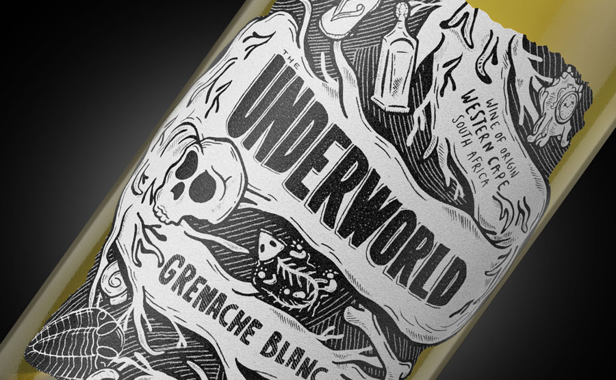 Underworld wine close up of label