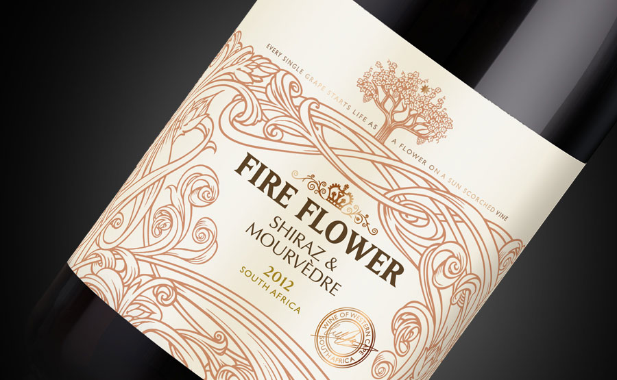 Fire Flower wine close up of label